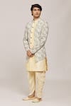 Aryavir Malhotra_Gold Sherwani Rani Digital Jacquard Printed Geometric Overlay With Dhoti Pant _at_Aza_Fashions