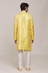 Shop_Aryavir Malhotra_Yellow Sherwani Zari Jacquard Woven Floral Panel With Churidar _at_Aza_Fashions