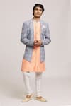 Buy_Aryavir Malhotra_Peach Sherwani Rani Digital Jacquard Printed Mosaic Panel With Churidar _at_Aza_Fashions