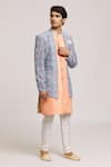 Buy_Aryavir Malhotra_Peach Sherwani Rani Digital Jacquard Printed Mosaic Panel With Churidar _Online_at_Aza_Fashions