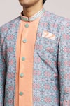 Shop_Aryavir Malhotra_Peach Sherwani Rani Digital Jacquard Printed Mosaic Panel With Churidar _Online_at_Aza_Fashions