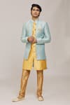 Buy_Aryavir Malhotra_Sky Blue Sherwani: Banarasi Zari Jacquard Pattern Overlay With Churidar For Men_Online_at_Aza_Fashions