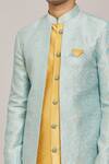 Shop_Aryavir Malhotra_Sky Blue Sherwani: Banarasi Zari Jacquard Pattern Overlay With Churidar For Men_Online_at_Aza_Fashions