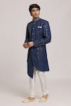 Buy_Aryavir Malhotra_Blue Sherwani Lucknowi Srar Jacquard Honeycomb Pattern With Churidar _at_Aza_Fashions