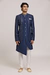 Buy_Aryavir Malhotra_Blue Sherwani Lucknowi Srar Jacquard Honeycomb Pattern With Churidar _Online_at_Aza_Fashions