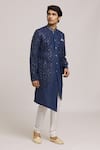 Shop_Aryavir Malhotra_Blue Sherwani Lucknowi Srar Jacquard Honeycomb Pattern With Churidar _Online_at_Aza_Fashions