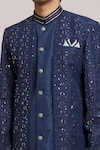 Aryavir Malhotra_Blue Sherwani Lucknowi Srar Jacquard Honeycomb Pattern With Churidar _at_Aza_Fashions