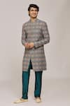 Buy_Aryavir Malhotra_Multi Color Sherwani Rani Digital Jacquard Printed Mosaic With Churidar _Online_at_Aza_Fashions