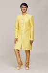 Buy_Aryavir Malhotra_Yellow Sherwani Banarasi Zari Jacquard Embroidered Sequin Jaal With Churidar _at_Aza_Fashions