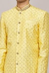 Shop_Aryavir Malhotra_Yellow Sherwani Banarasi Zari Jacquard Embroidered Sequin Jaal With Churidar _Online_at_Aza_Fashions