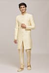 Buy_Aryavir Malhotra_Gold Sherwani Zari Jacquard Textured Diamond Pattern With Churidar _at_Aza_Fashions