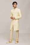 Buy_Aryavir Malhotra_Gold Sherwani Zari Jacquard Textured Diamond Pattern With Churidar _Online_at_Aza_Fashions