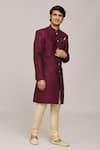 Buy_Aryavir Malhotra_Wine Sherwani Computer Embroidery Jacquard Triangle Pattern With Churidar _Online_at_Aza_Fashions