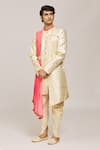 Buy_Aryavir Malhotra_Gold Sherwani Croma Heavy Jacquard Woven Floral With Dhoti Pant _at_Aza_Fashions