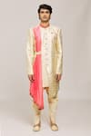 Aryavir Malhotra_Gold Sherwani Croma Heavy Jacquard Woven Floral With Dhoti Pant _at_Aza_Fashions