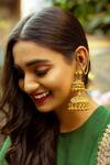 Shop_Kanyaadhan By Dhirajaayushi_Gold Plated Beads Ghungroo Drop Layered Jhumkis _at_Aza_Fashions