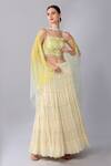 Buy_Keith Gomes_Yellow Georgette, Net Tassels, Embroidery, Beads, Flower Blouse Skirt Set _Online_at_Aza_Fashions