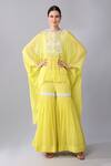 Buy_Keith Gomes_Yellow Georgette, Chiffon Sequins, Flower Yoke Embellished Tunic And Gharara Set _at_Aza_Fashions