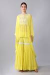 Keith Gomes_Yellow Georgette, Chiffon Sequins, Flower Yoke Embellished Tunic And Gharara Set _Online_at_Aza_Fashions