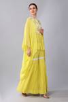 Shop_Keith Gomes_Yellow Georgette, Chiffon Sequins, Flower Yoke Embellished Tunic And Gharara Set _Online_at_Aza_Fashions