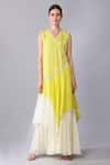 Buy_Keith Gomes_Yellow Georgette Embroidery Sequin Applique V Neck Ombre Tunic And Palazzo Set _at_Aza_Fashions