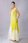 Keith Gomes_Yellow Georgette Embroidery Sequin Applique V Neck Ombre Tunic And Palazzo Set _Online_at_Aza_Fashions