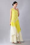 Buy_Keith Gomes_Yellow Georgette Embroidery Sequin Applique V Neck Ombre Tunic And Palazzo Set _Online_at_Aza_Fashions