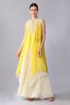 Buy_Keith Gomes_Yellow Silk Organza Pearls, Sequins, Yoke Embroidered Tunic And Palazzo Set _Online_at_Aza_Fashions