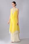 Shop_Keith Gomes_Yellow Silk Organza Pearls, Sequins, Yoke Embroidered Tunic And Palazzo Set _Online_at_Aza_Fashions