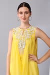 Keith Gomes_Yellow Silk Organza Pearls, Sequins, Yoke Embroidered Tunic And Palazzo Set _at_Aza_Fashions