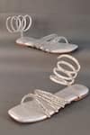 Buy_Sana K luxurious Footwear_Silver Stone Embellished Spring Strap Flats _at_Aza_Fashions