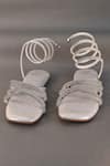 Shop_Sana K luxurious Footwear_Silver Stone Embellished Spring Strap Flats _at_Aza_Fashions