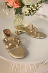 Shop_Sana K luxurious Footwear_Gold Rhinestones Snitch Embellished Heels _at_Aza_Fashions