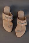 Buy_Sana K luxurious Footwear_Beige Fringe, Crystals Stringy Embellished Kolhapuri Heels _Online_at_Aza_Fashions