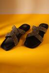 Buy_Sana K Luxurious Footwear_Black Stone Embellished String Strap Flats _at_Aza_Fashions