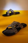 Shop_Sana K Luxurious Footwear_Black Stone Embellished String Strap Flats _at_Aza_Fashions