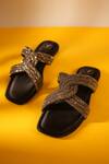 Buy_Sana K Luxurious Footwear_Black Stone Embellished String Strap Flats _Online_at_Aza_Fashions