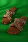 Buy_Sana K Luxurious Footwear_Beige Stone Embellished String Cord Flats _at_Aza_Fashions