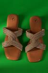 Shop_Sana K Luxurious Footwear_Beige Stone Embellished String Cord Flats _at_Aza_Fashions