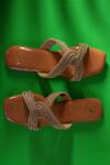 Sana K Luxurious Footwear_Beige Stone Embellished String Cord Flats _Online_at_Aza_Fashions