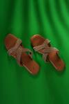 Shop_Sana K Luxurious Footwear_Beige Stone Embellished String Cord Flats _Online_at_Aza_Fashions