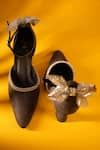 Sana K luxurious Footwear_Grey Embellished Bow Back Heels _Online_at_Aza_Fashions