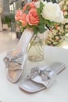 Sana K luxurious Footwear_Silver Swarovski Bow Embellished Sliders _Online_at_Aza_Fashions