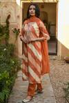 Shop_KARAJ JAIPUR_Orange Kurta- Chanderi Embroidered Gota Patti Leheriya Straight Set _Online_at_Aza_Fashions