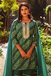 Shop_KARAJ JAIPUR_Green Kurta- Chanderi Embroidered Gota Patti U Leheriya Sharara Set _Online_at_Aza_Fashions