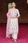 Buy_KARAJ JAIPUR_Pink Kurta And Pant- Cotton Block Printed Floral Patterns U Neck Set _at_Aza_Fashions