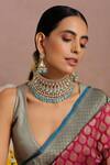 Shop_Swabhimann_Blue Beads Polki Embellished Layered Choker Set _Online_at_Aza_Fashions