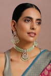 Swabhimann_Green Beads, Diamonds Multi-layered Choker Set _Online_at_Aza_Fashions