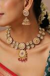 Buy Swabhimann Red Beads, Pearls, Stones Carved Embellished Necklace Set at Aza Fashions Buy_Swabhimann_Red Beads, Pearls, Stones Carved Embellished Necklace Set _at_Aza_Fashions