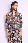 Debarun_Multi Color Malmal Print Retro Floral Bruce Kurta With Pajama _Online_at_Aza_Fashions